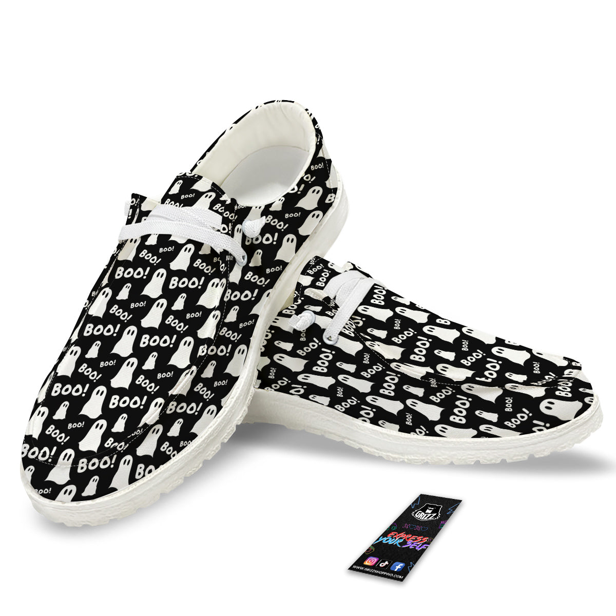 Ghost Cartoon Print Pattern White Loafers-grizzshop