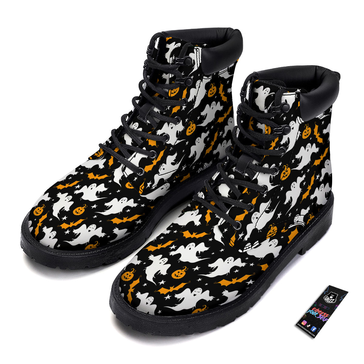 Ghost Halloween Print Pattern Boots-grizzshop
