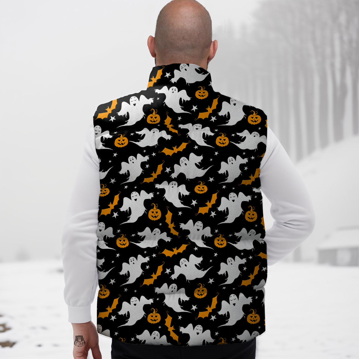 Ghost Halloween Print Pattern Down Vest-grizzshop
