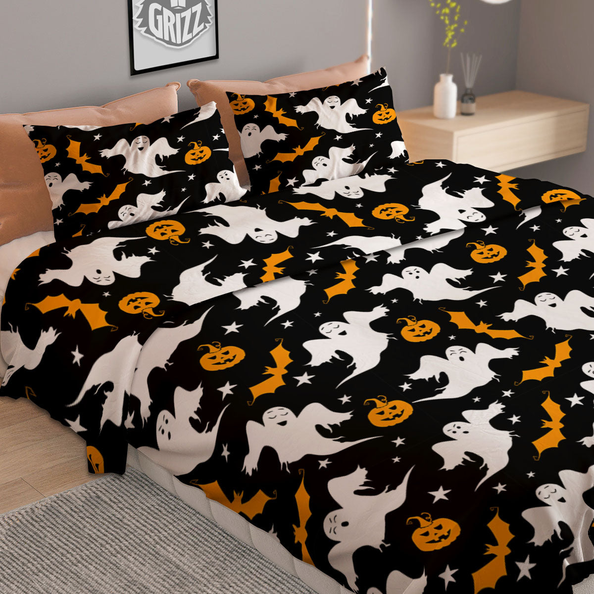 Ghost Halloween Print Pattern Duvet Cover Bedding Set