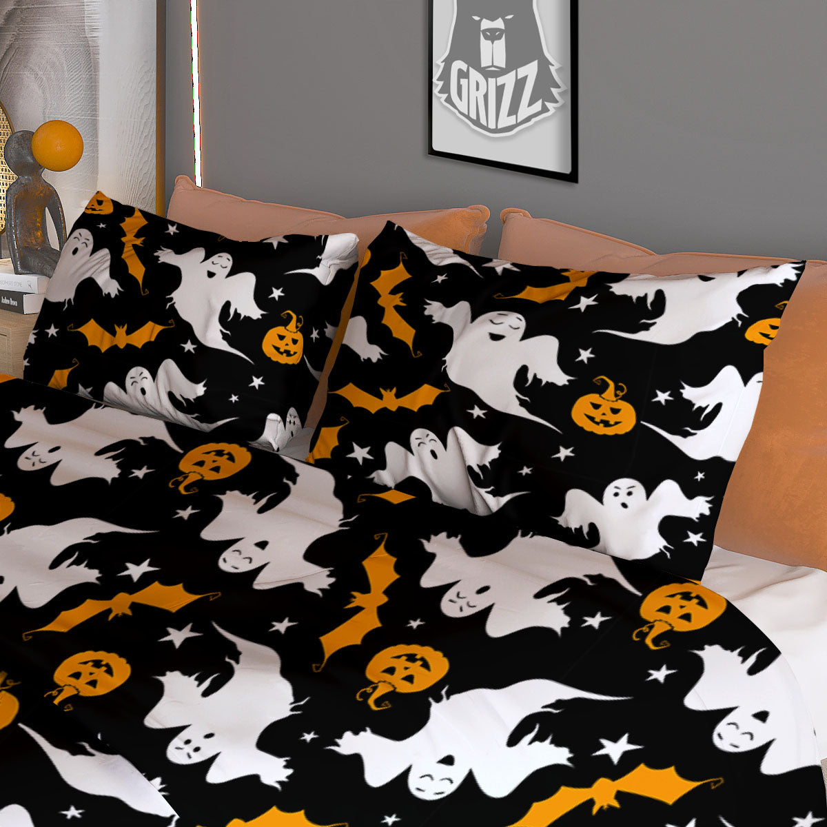 Ghost Halloween Print Pattern Duvet Cover Bedding Set