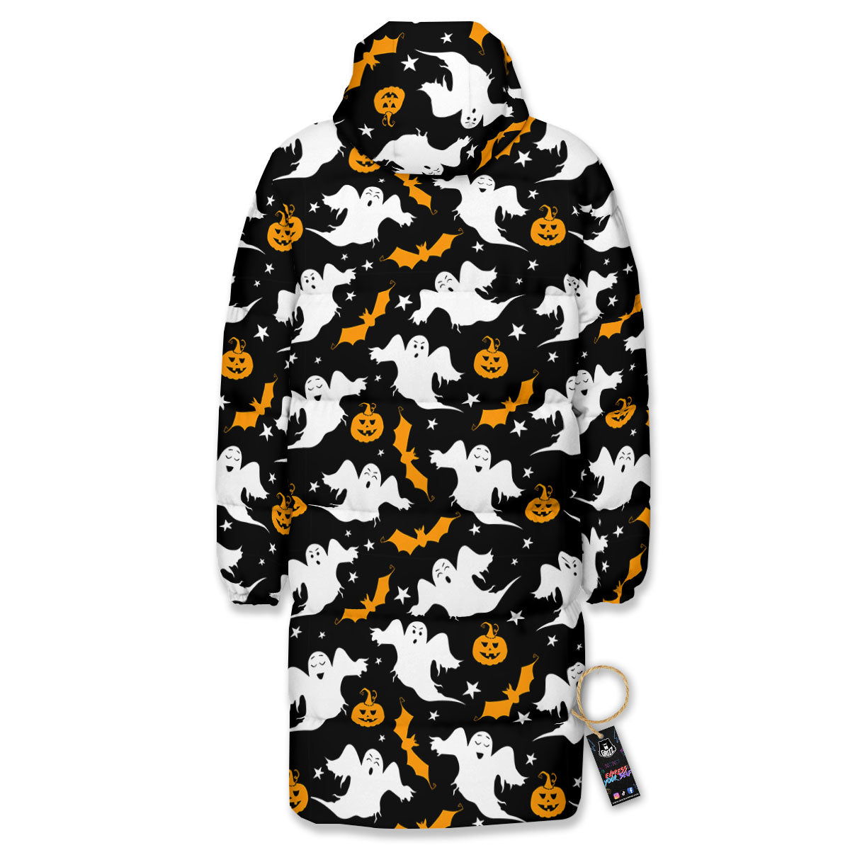 Ghost Halloween Print Pattern Long Down Jacket-grizzshop