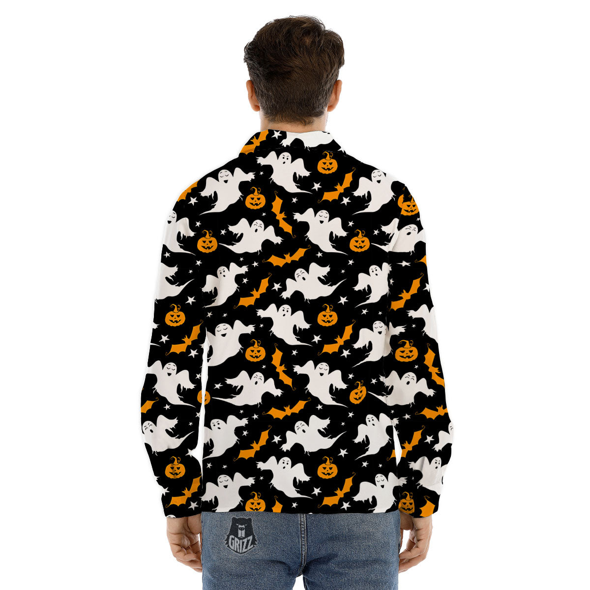 Ghost Halloween Print Pattern Men's Dress Shirts-grizzshop