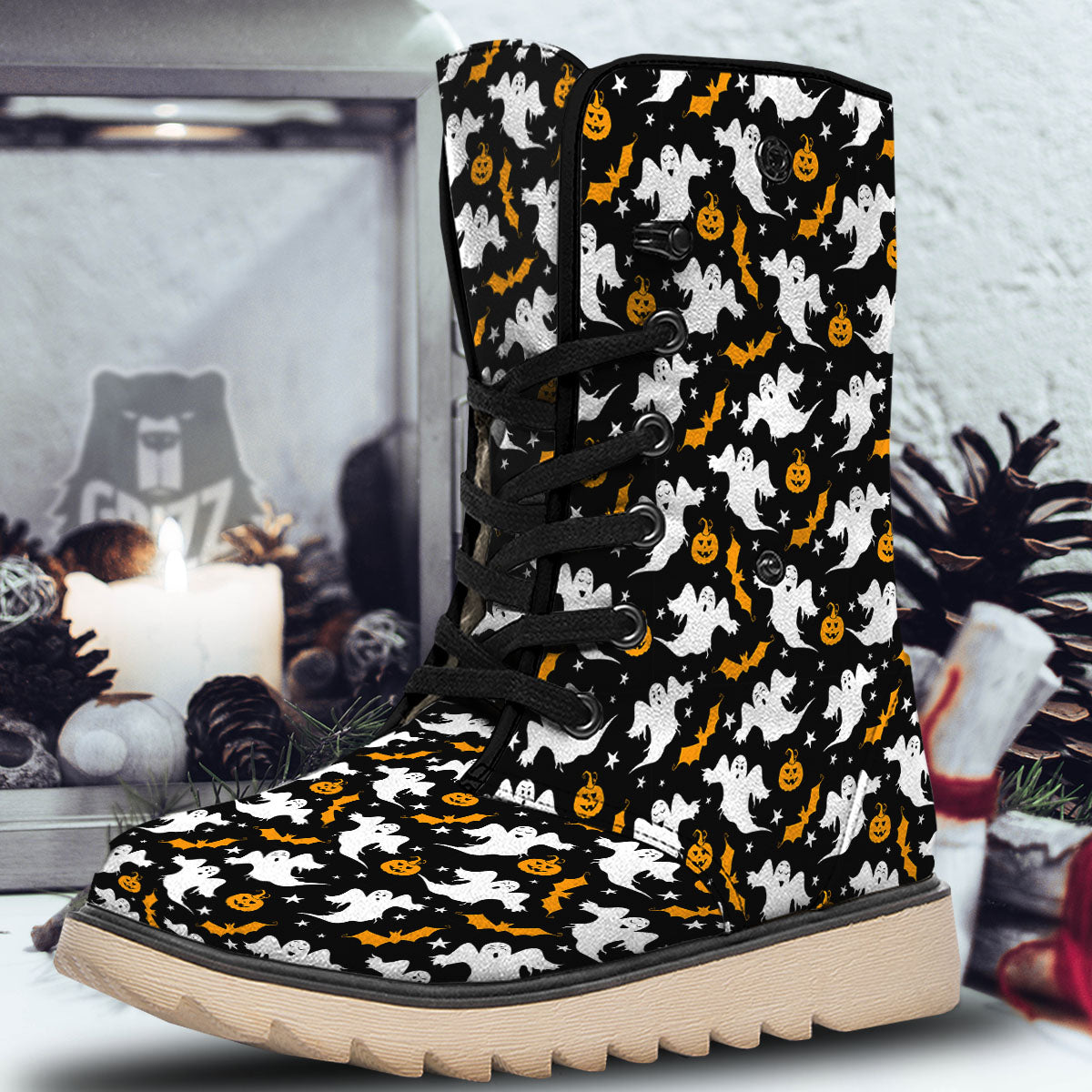 Ghost Halloween Print Pattern Snow Boots-grizzshop