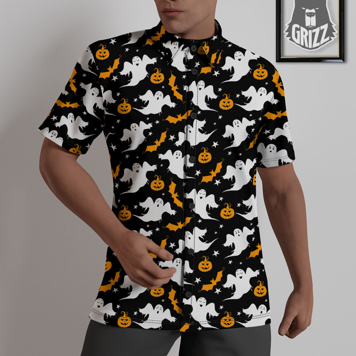Ghost Halloween Print Pattern Untucked Shirts-grizzshop