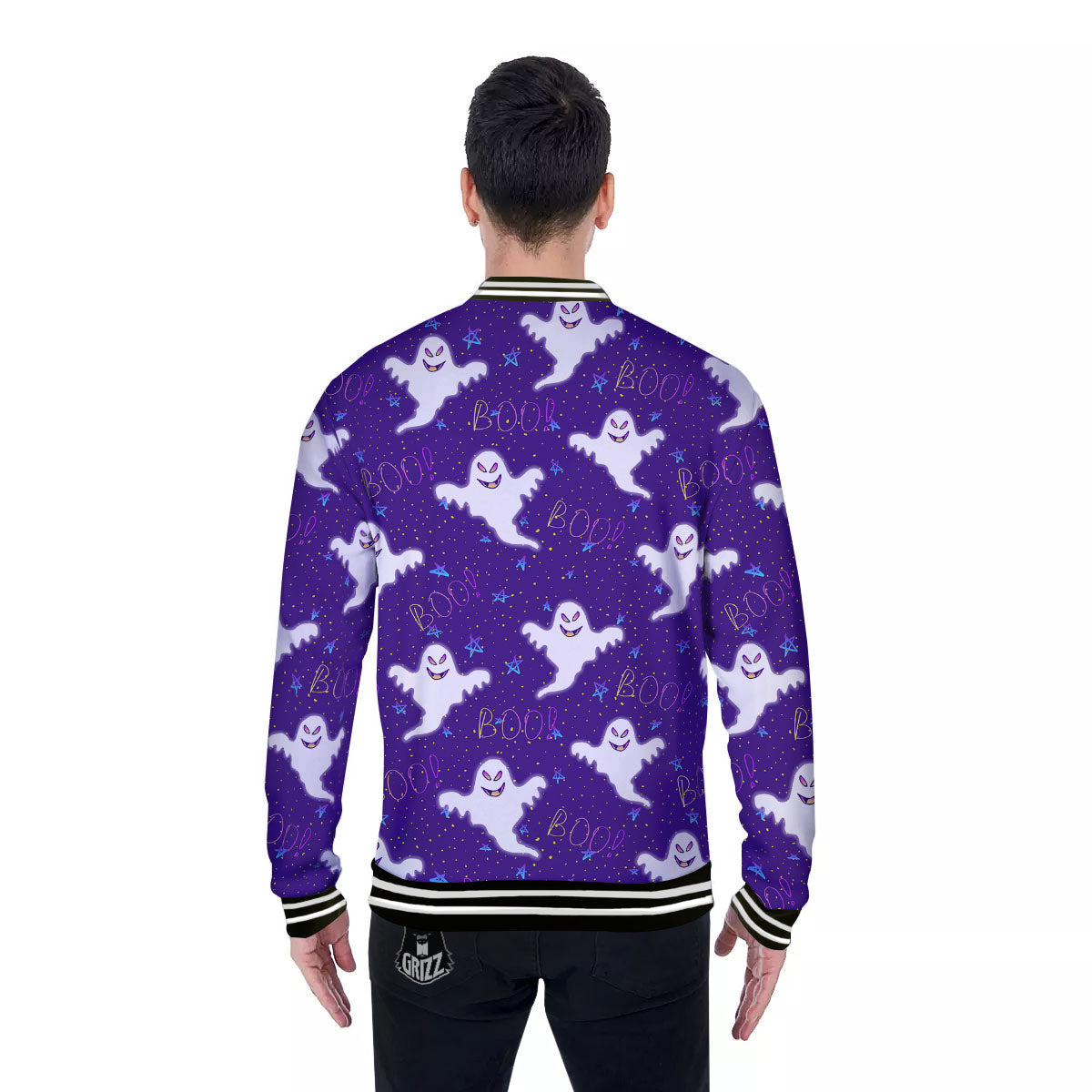 Ghost Happy Halloween Print Pattern Baseball Jacket-grizzshop