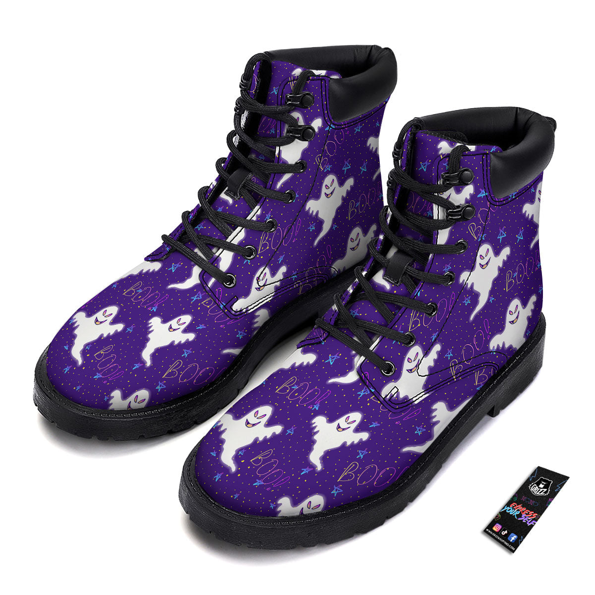 Ghost Happy Halloween Print Pattern Boots-grizzshop