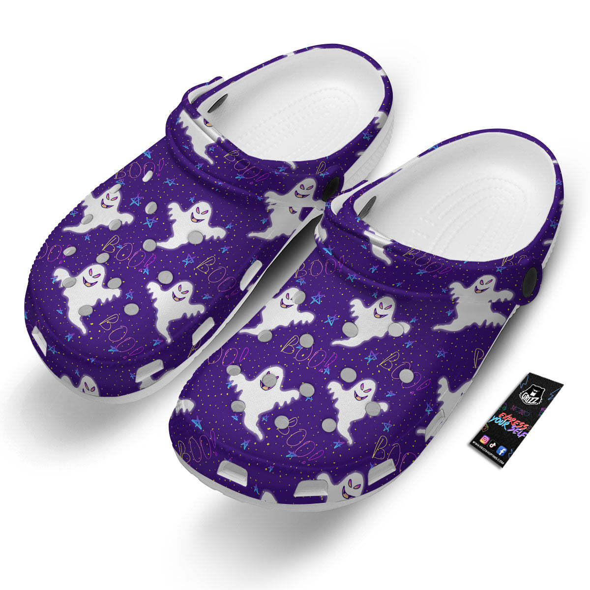 Ghost Happy Halloween Print Pattern Clog-grizzshop