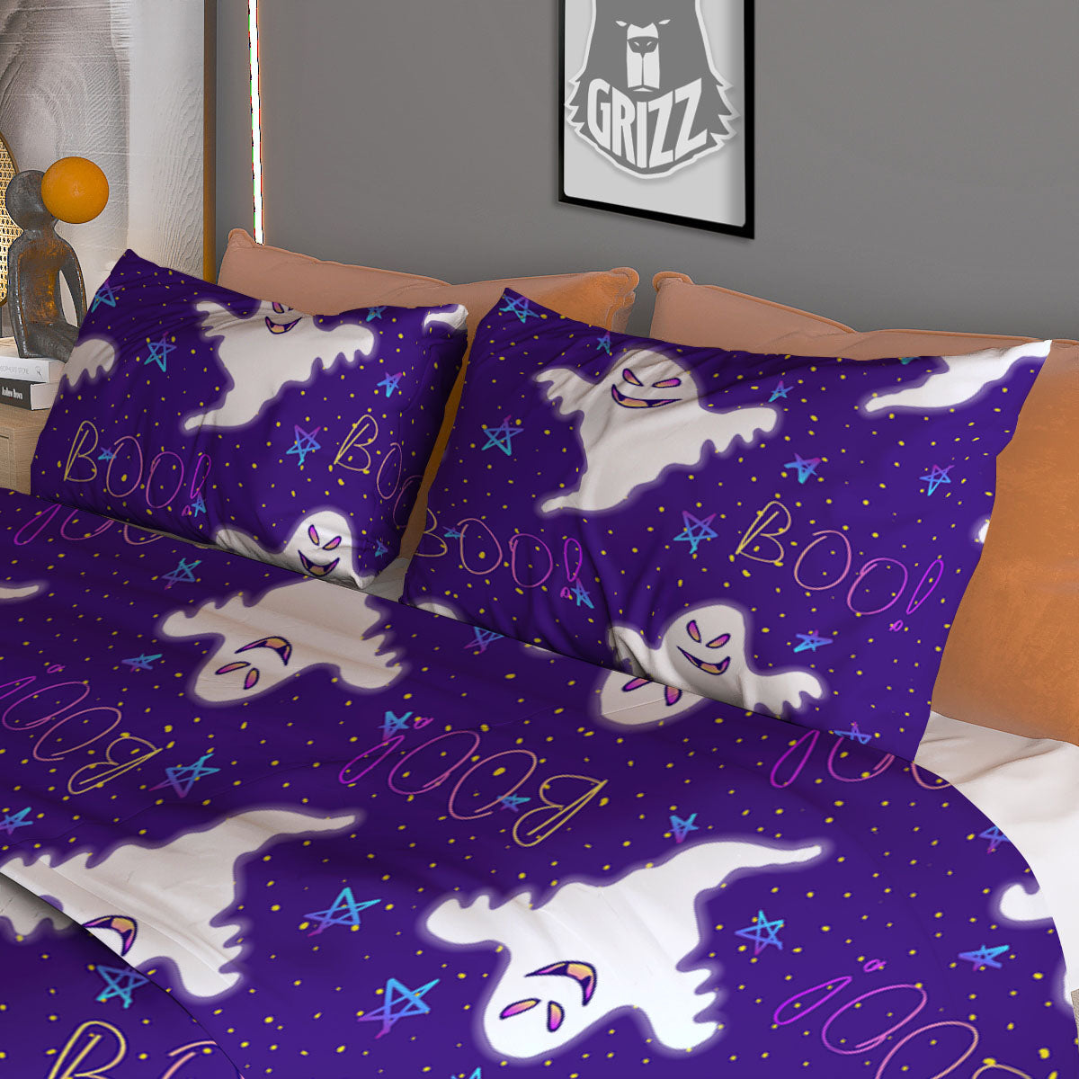 Ghost Happy Halloween Print Pattern Duvet Cover Bedding Set