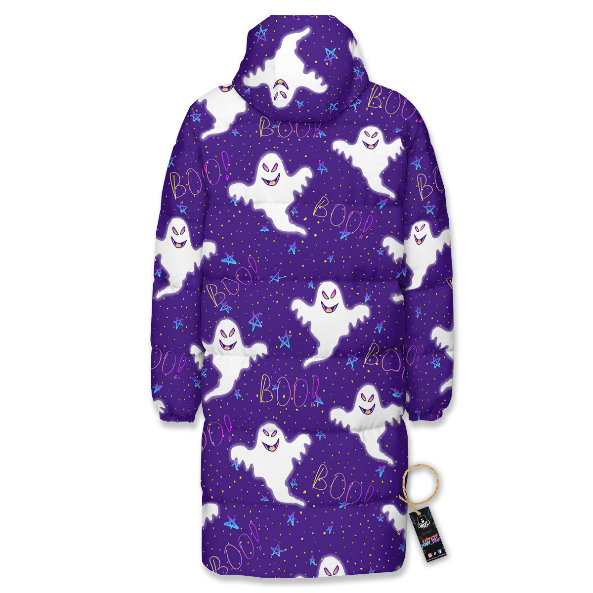 Ghost Happy Halloween Print Pattern Long Down Jacket-grizzshop