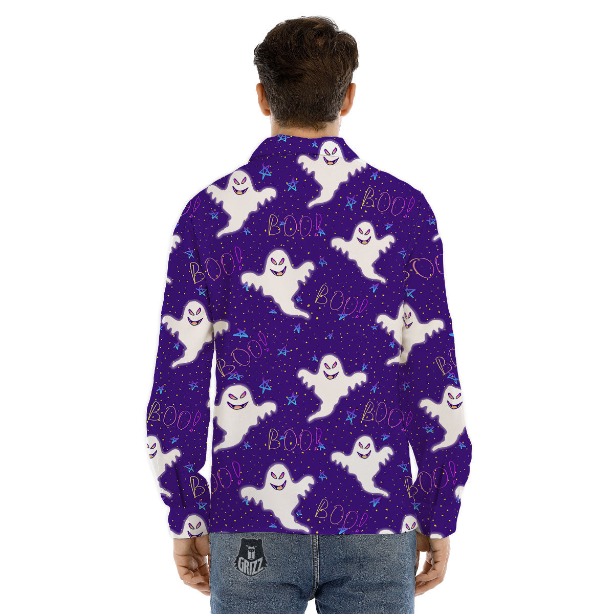 Ghost Happy Halloween Print Pattern Men's Dress Shirts-grizzshop