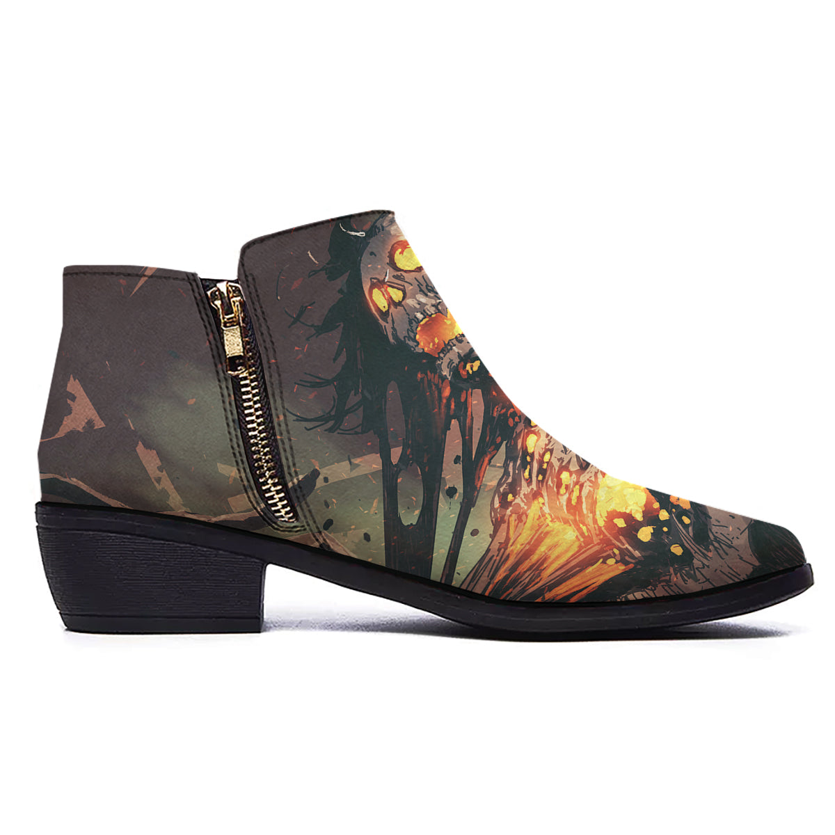 Ghost Skeleton Print Ankle Boots-grizzshop