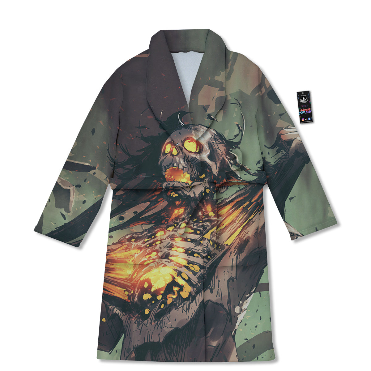 Ghost Skeleton Print Bathrobe-grizzshop