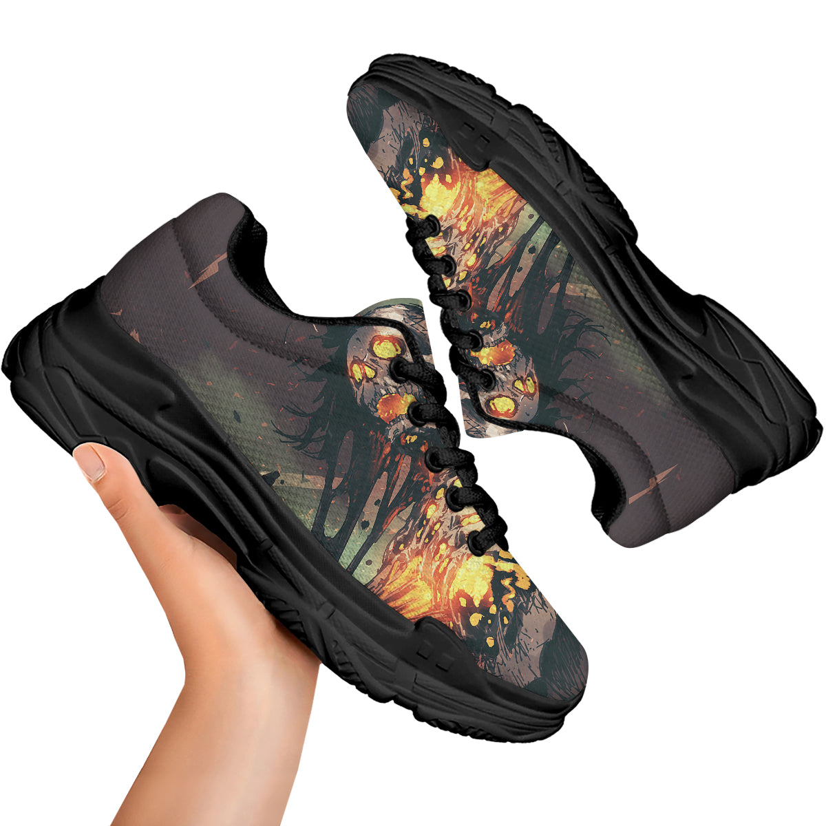 Ghost Skeleton Print Black Chunky Shoes-grizzshop