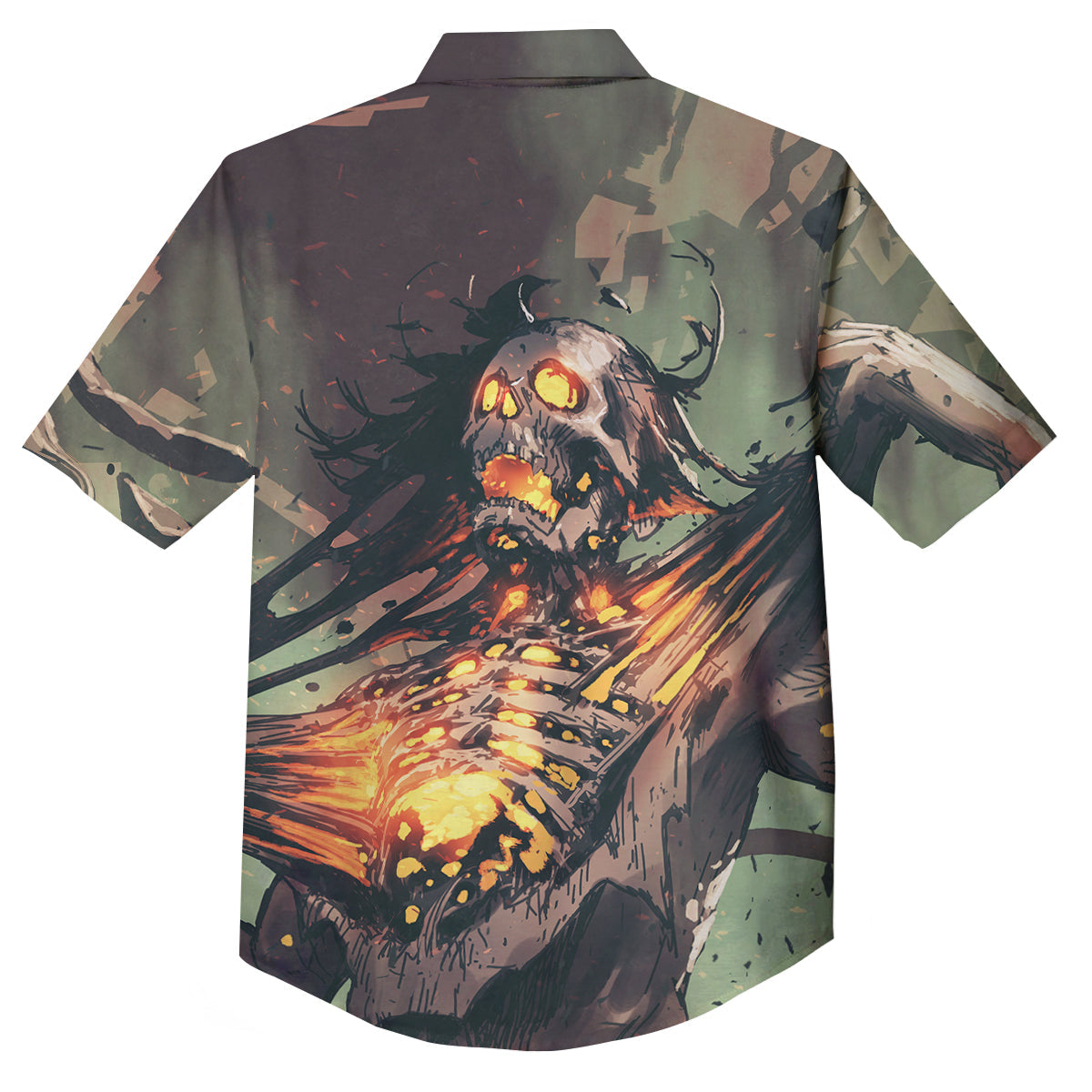 Ghost Skeleton Print Button Up Shirt-grizzshop