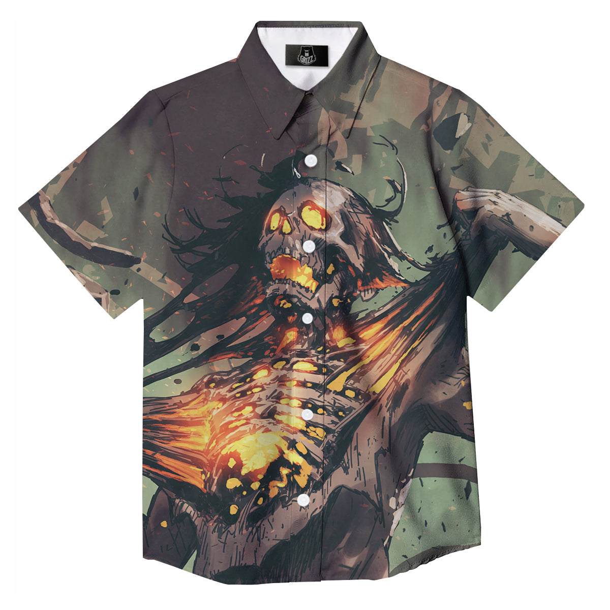 Ghost Skeleton Print Button Up Shirt-grizzshop