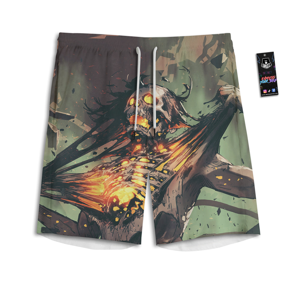 Ghost Skeleton Print Men's Athletic Shorts