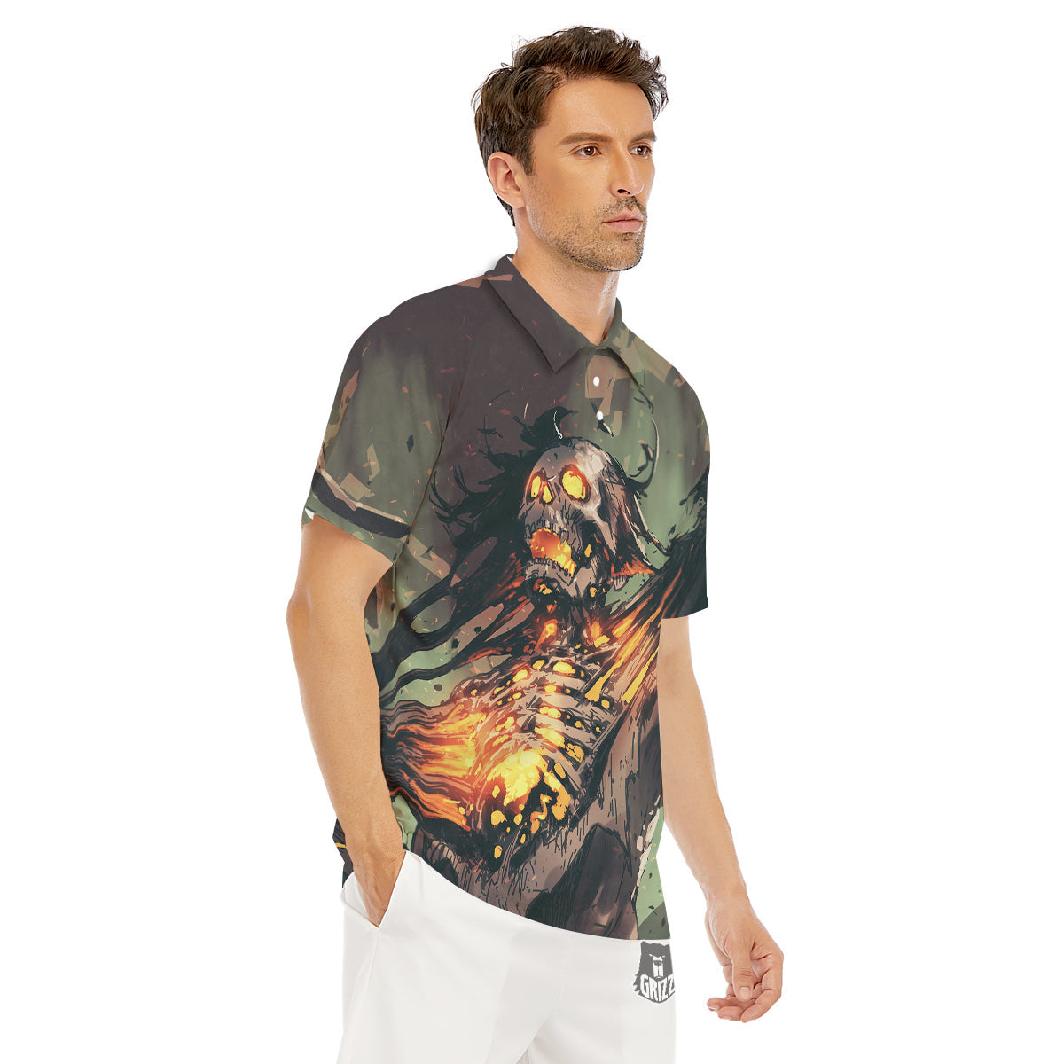 Ghost Skeleton Print Men's Golf Shirts-grizzshop
