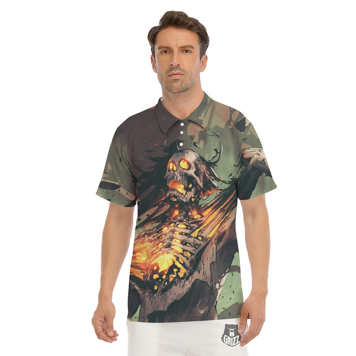 Ghost Skeleton Print Men's Golf Shirts-grizzshop