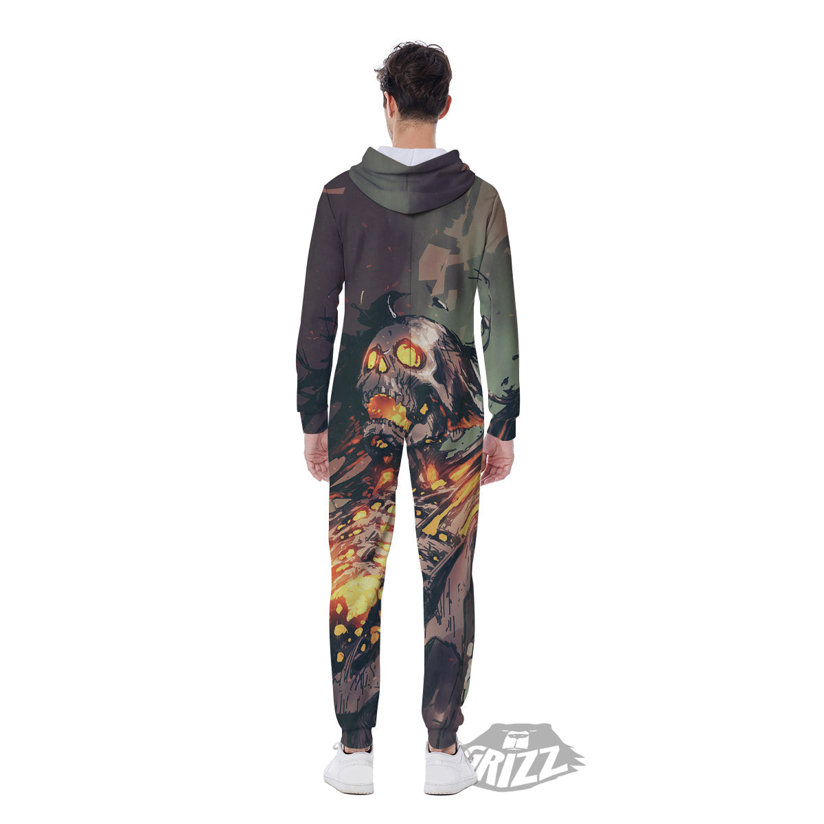 Ghost Skeleton Print Men's Jumpsuit-grizzshop