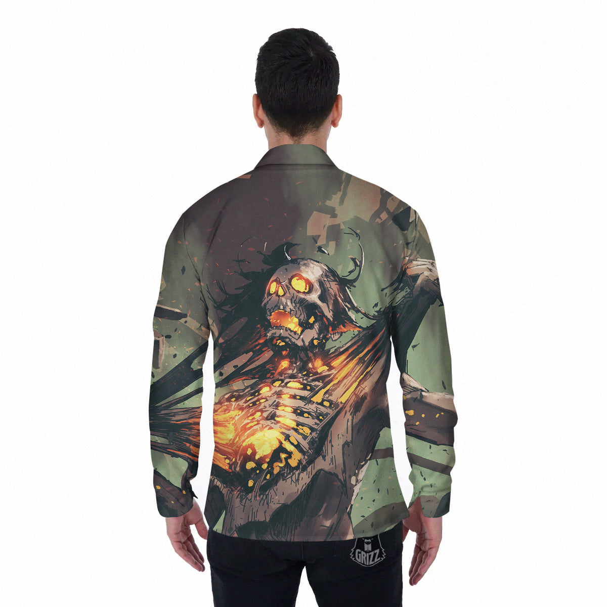 Ghost Skeleton Print Men's Long Sleeve Shirts-grizzshop