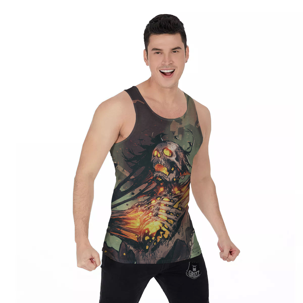 Ghost Skeleton Print Men's Tank Top-grizzshop
