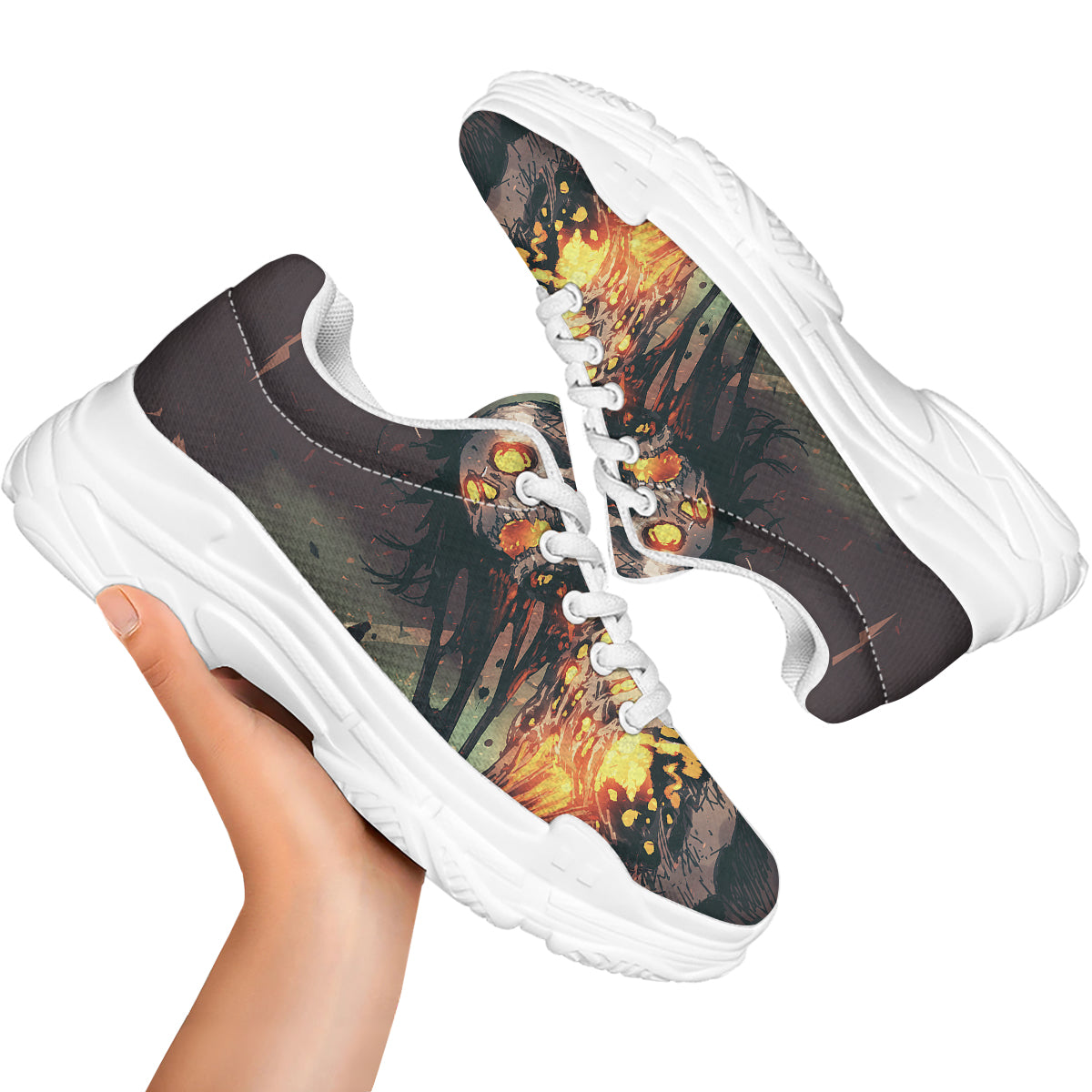 Ghost Skeleton Print White Chunky Shoes-grizzshop