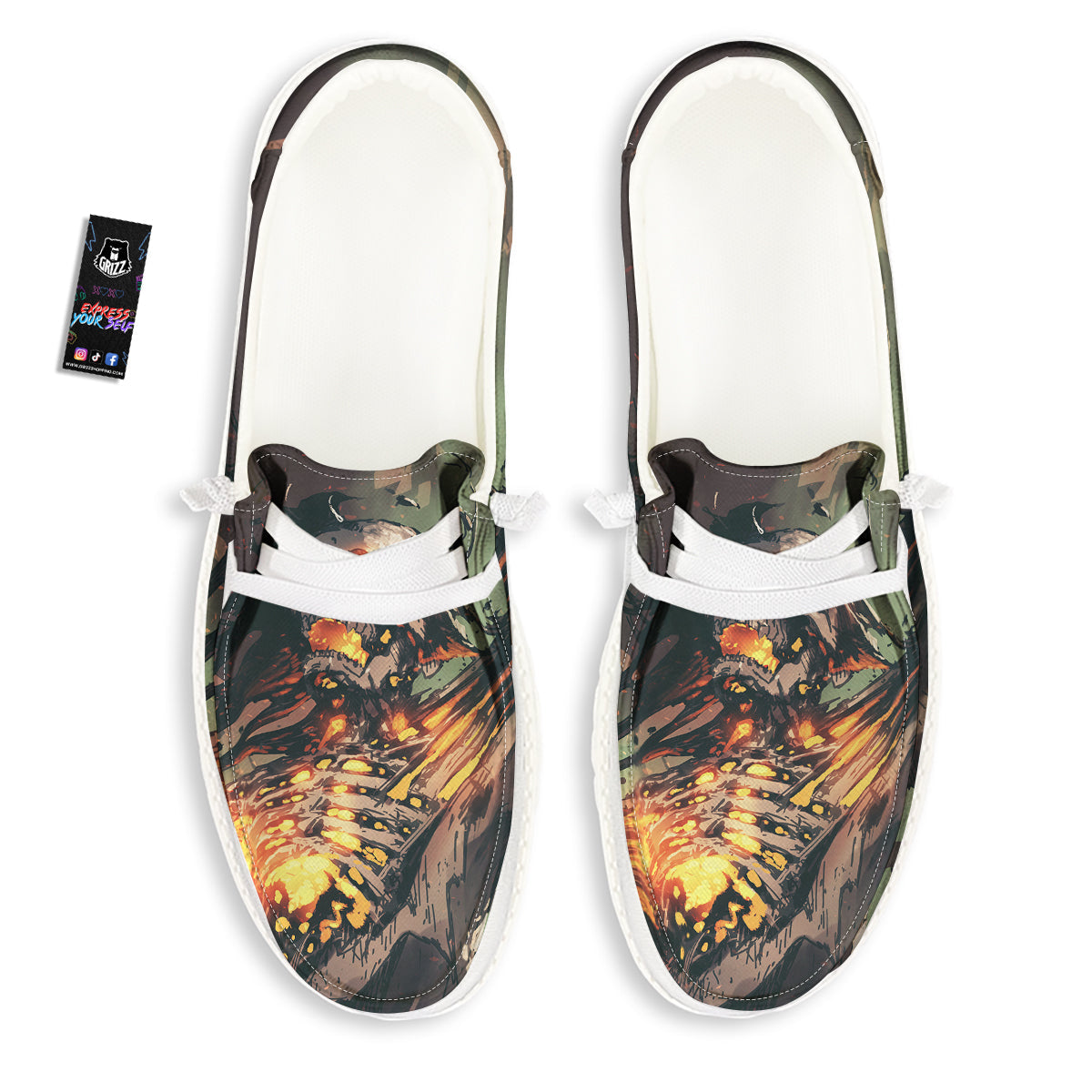 Ghost Skeleton Print White Loafers-grizzshop