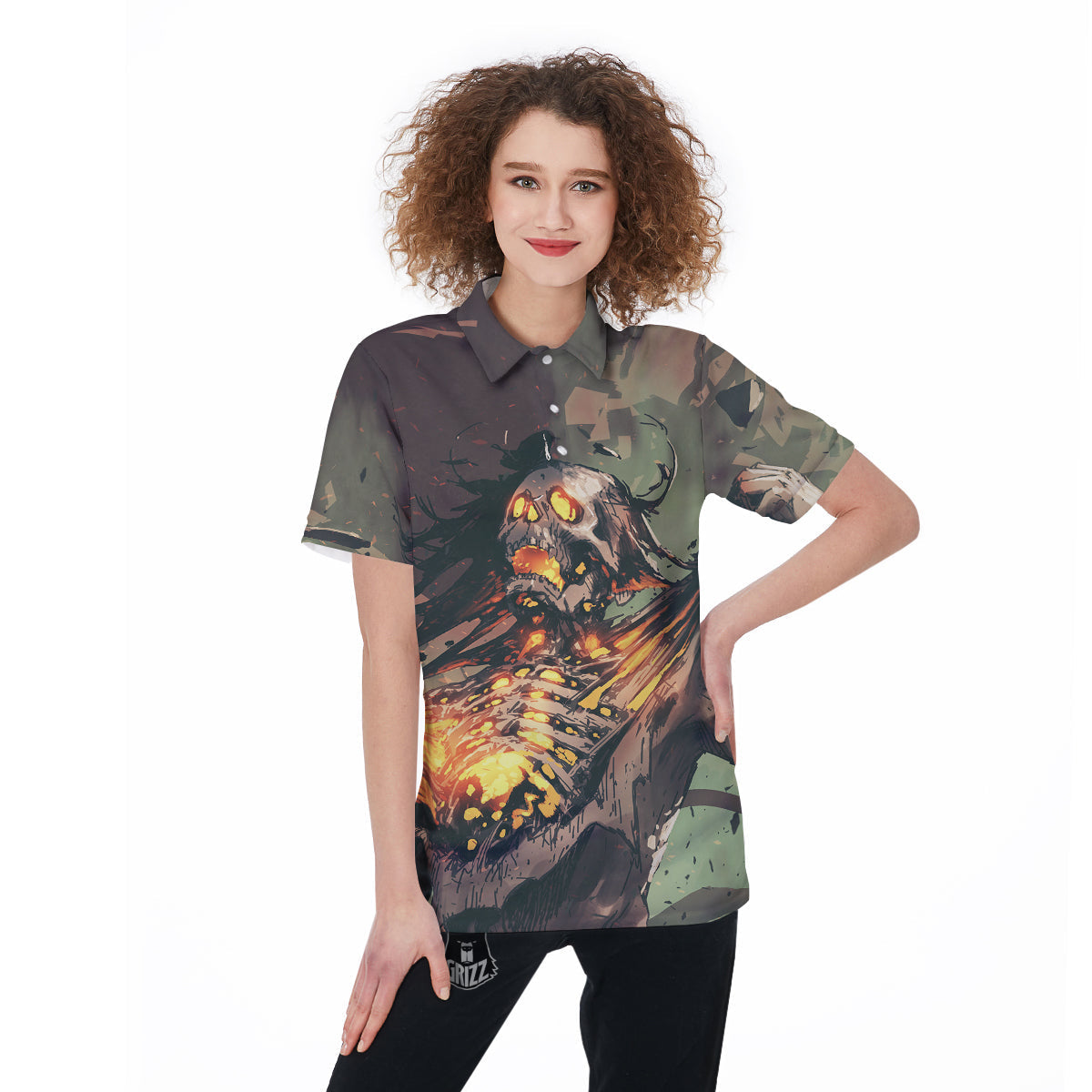 Ghost Skeleton Print Women's Golf Shirts-grizzshop