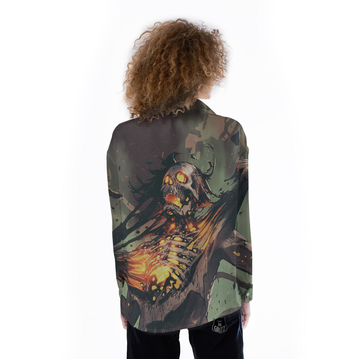 Ghost Skeleton Print Women's Long Sleeve Shirts-grizzshop