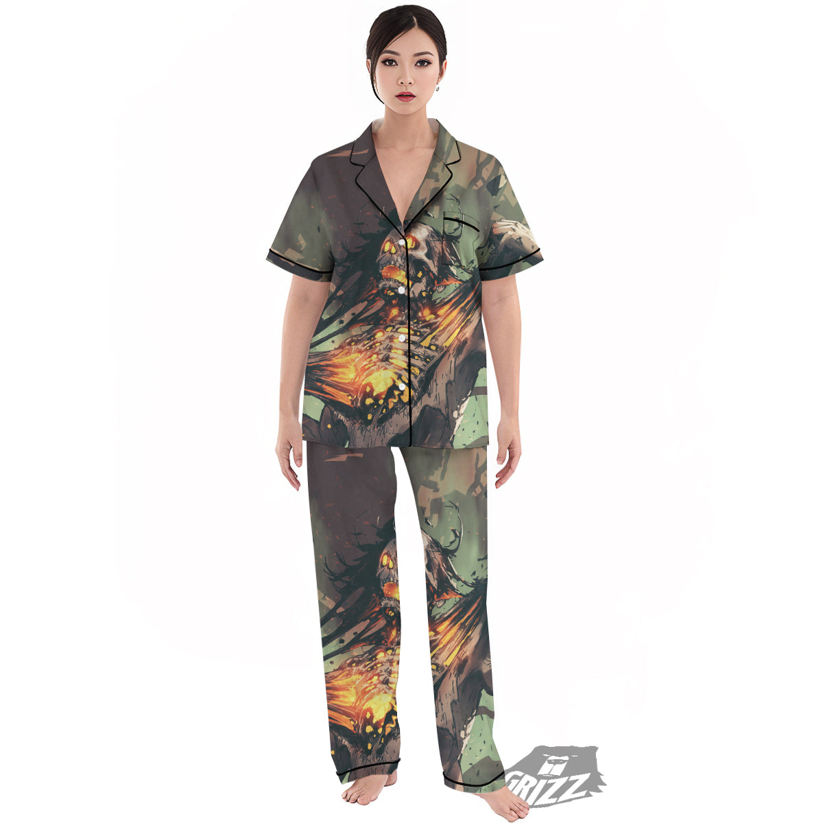 Ghost Skeleton Print Women's Pajamas Set-grizzshop
