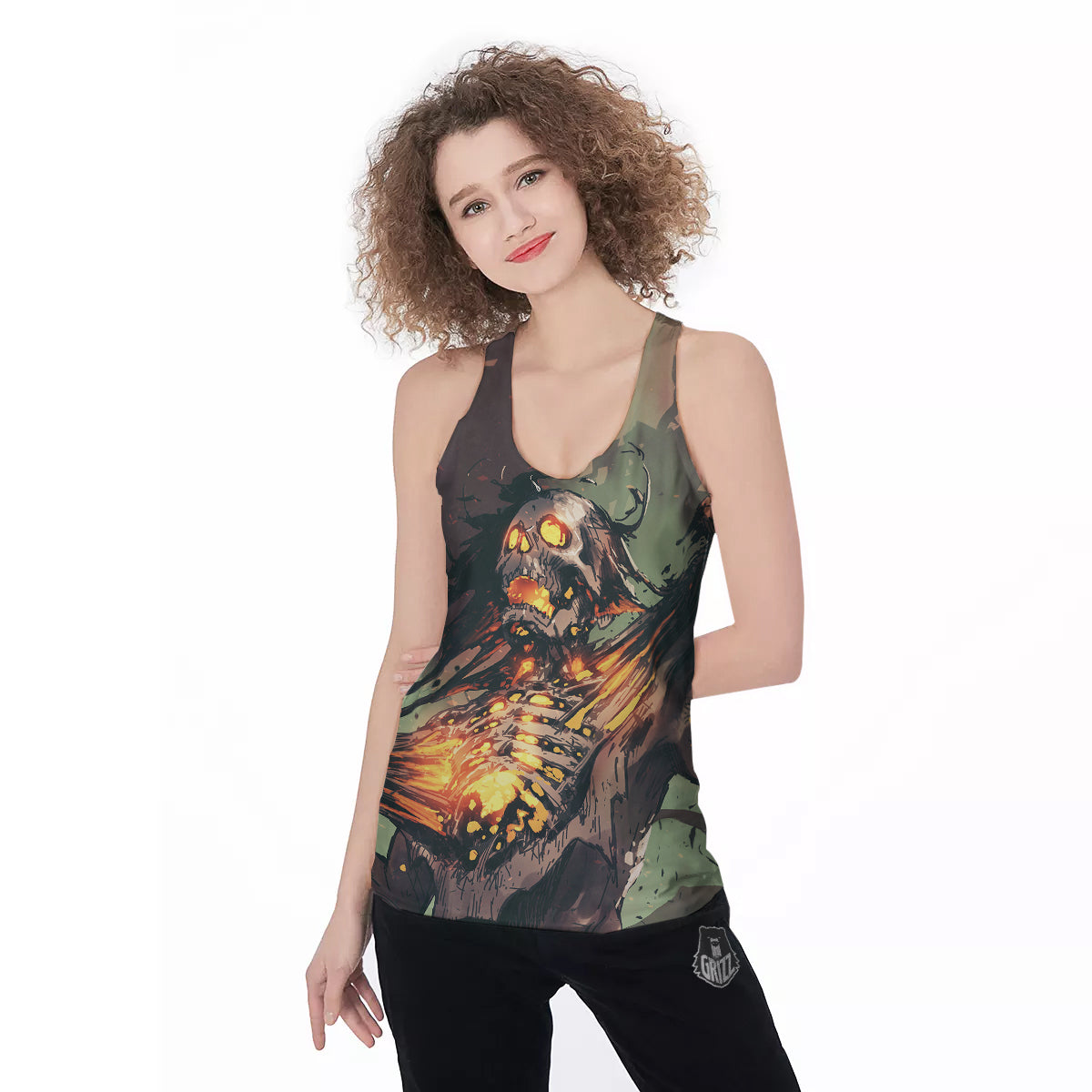 Ghost Skeleton Print Women's Racerback Tank Top-grizzshop