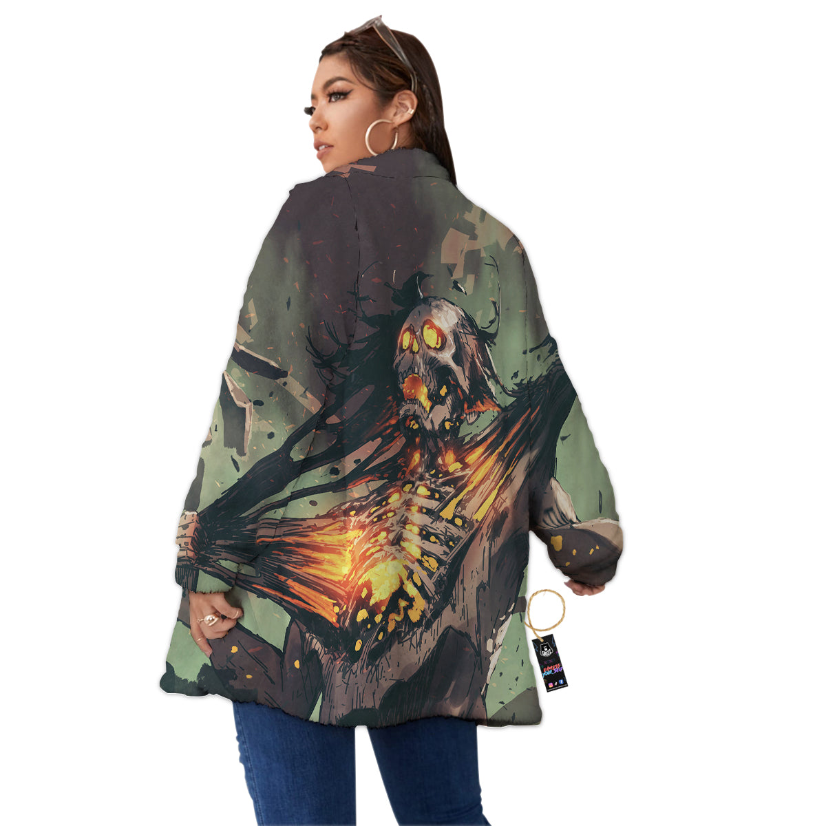Ghost Skeleton Print Women's Sherpa Jacket-grizzshop