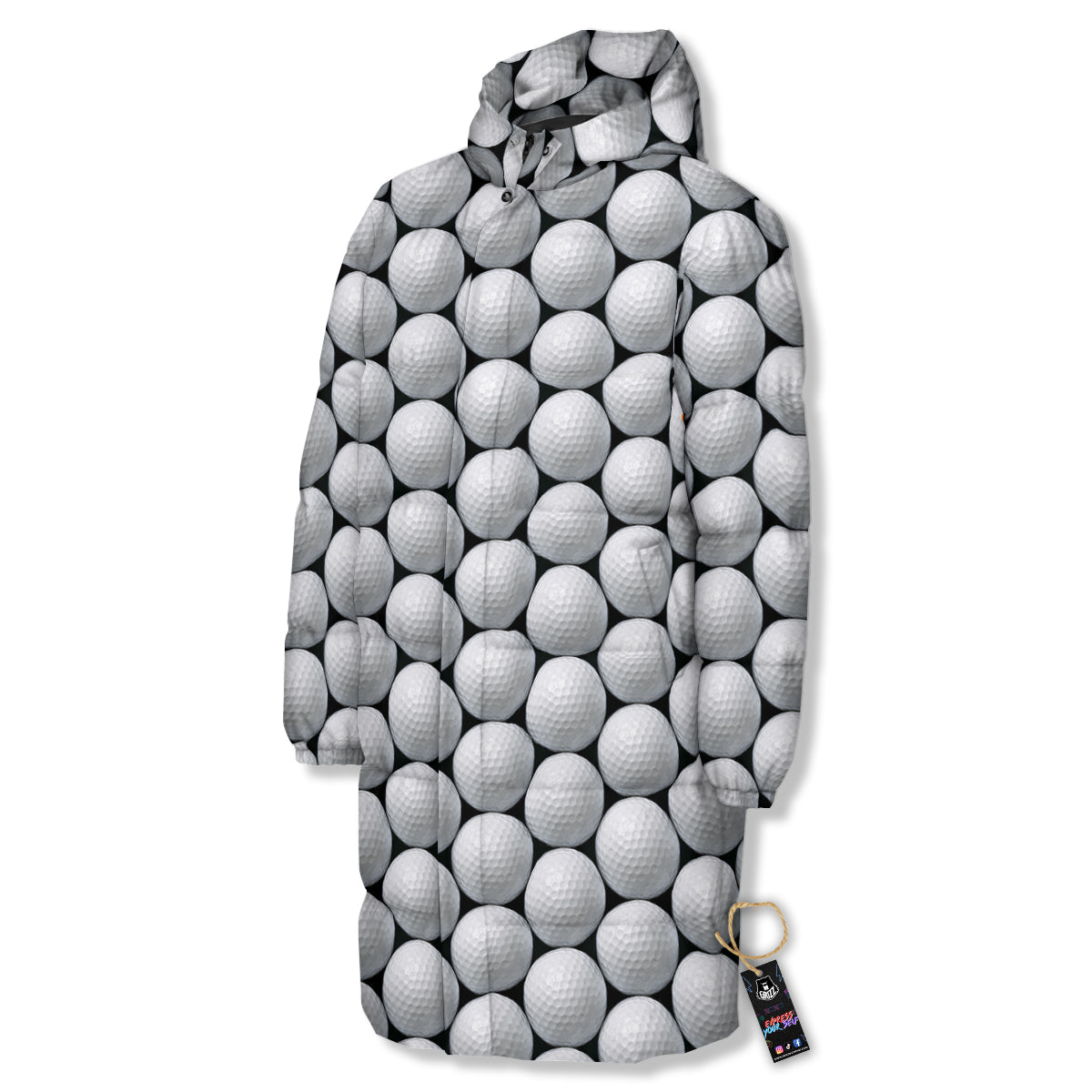 Giant Golf Ball Print Pattern Long Down Jacket-grizzshop