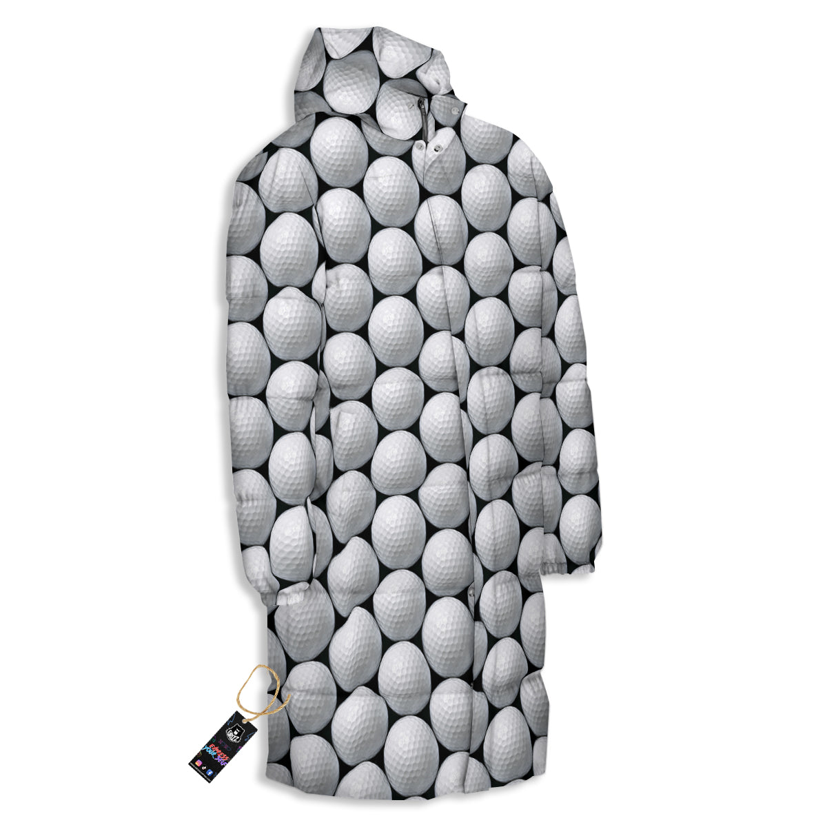 Giant Golf Ball Print Pattern Long Down Jacket-grizzshop