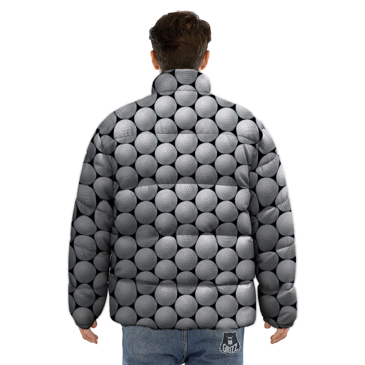 Giant Golf Ball Print Pattern Puffer Jacket-grizzshop