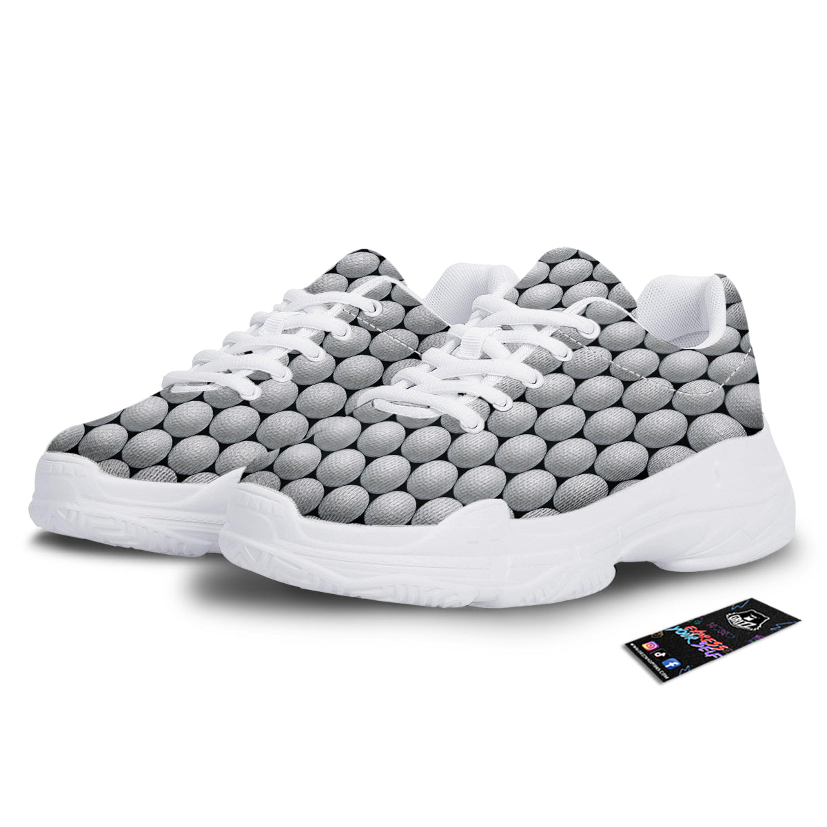 Giant Golf Ball Print Pattern White Chunky Shoes-grizzshop
