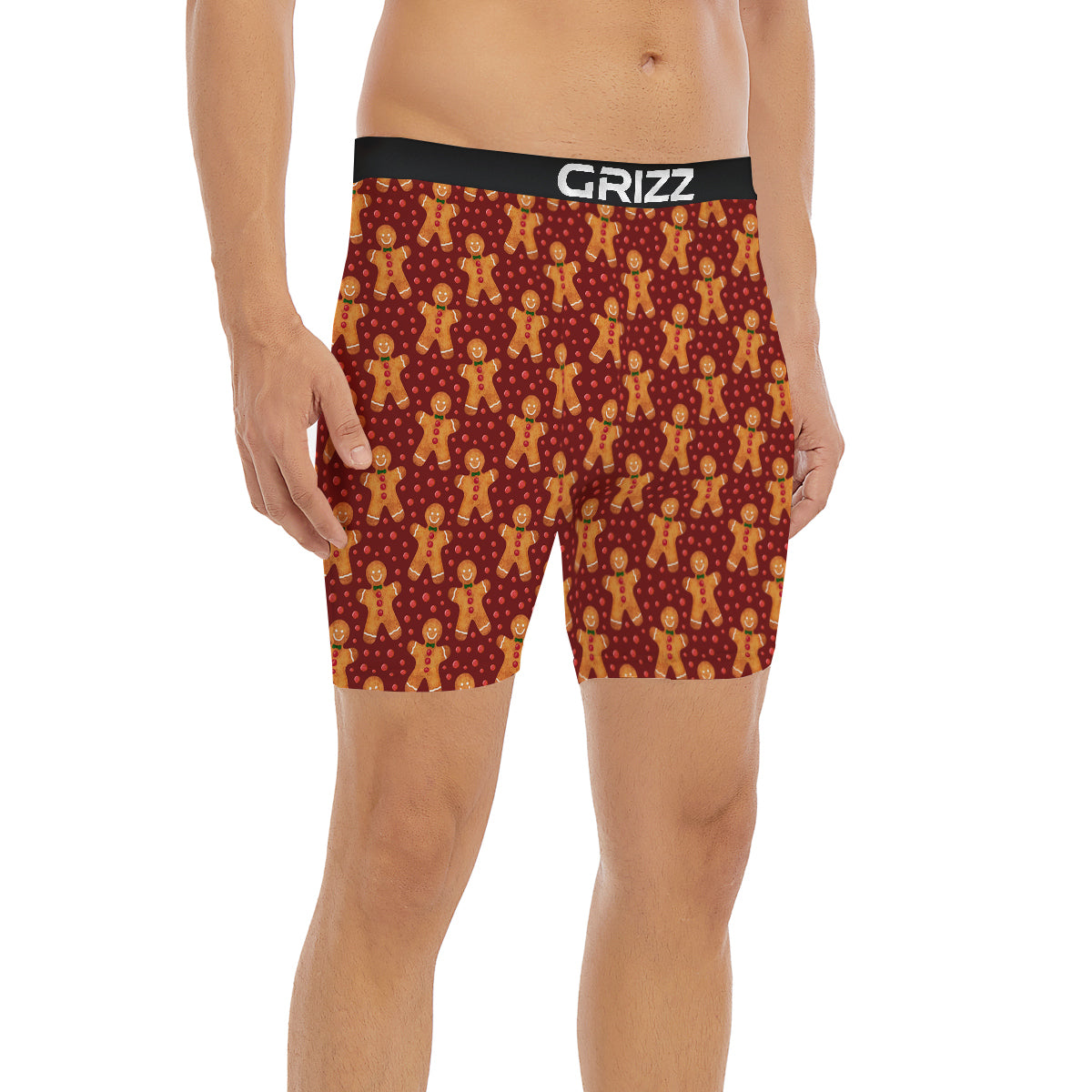 Gingerbread Brown Print Pattern Boxer Briefs-grizzshop