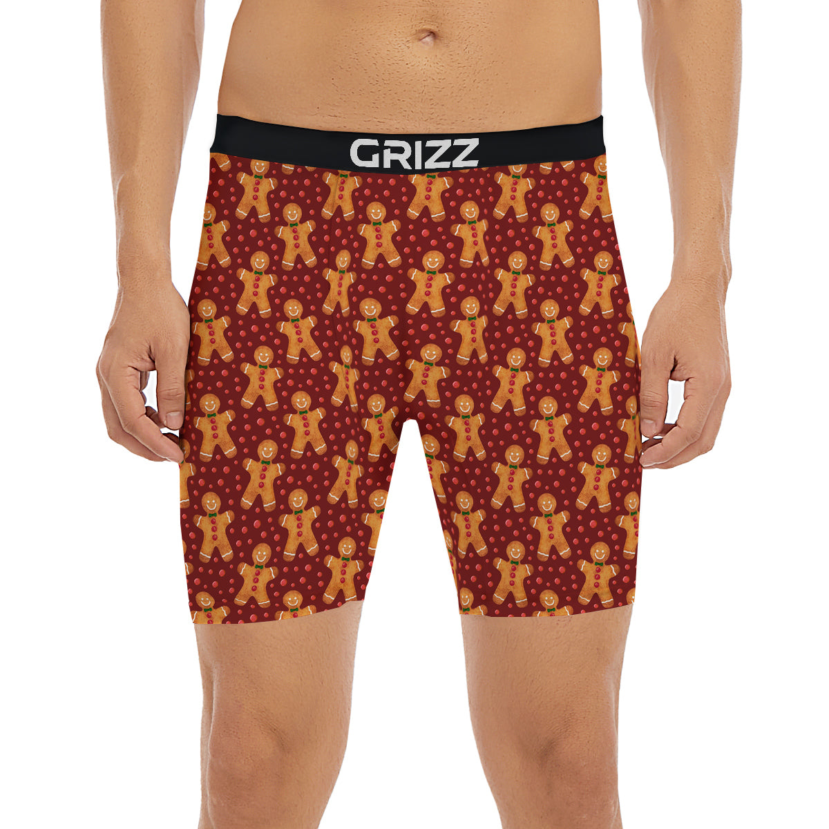 Gingerbread Brown Print Pattern Boxer Briefs-grizzshop