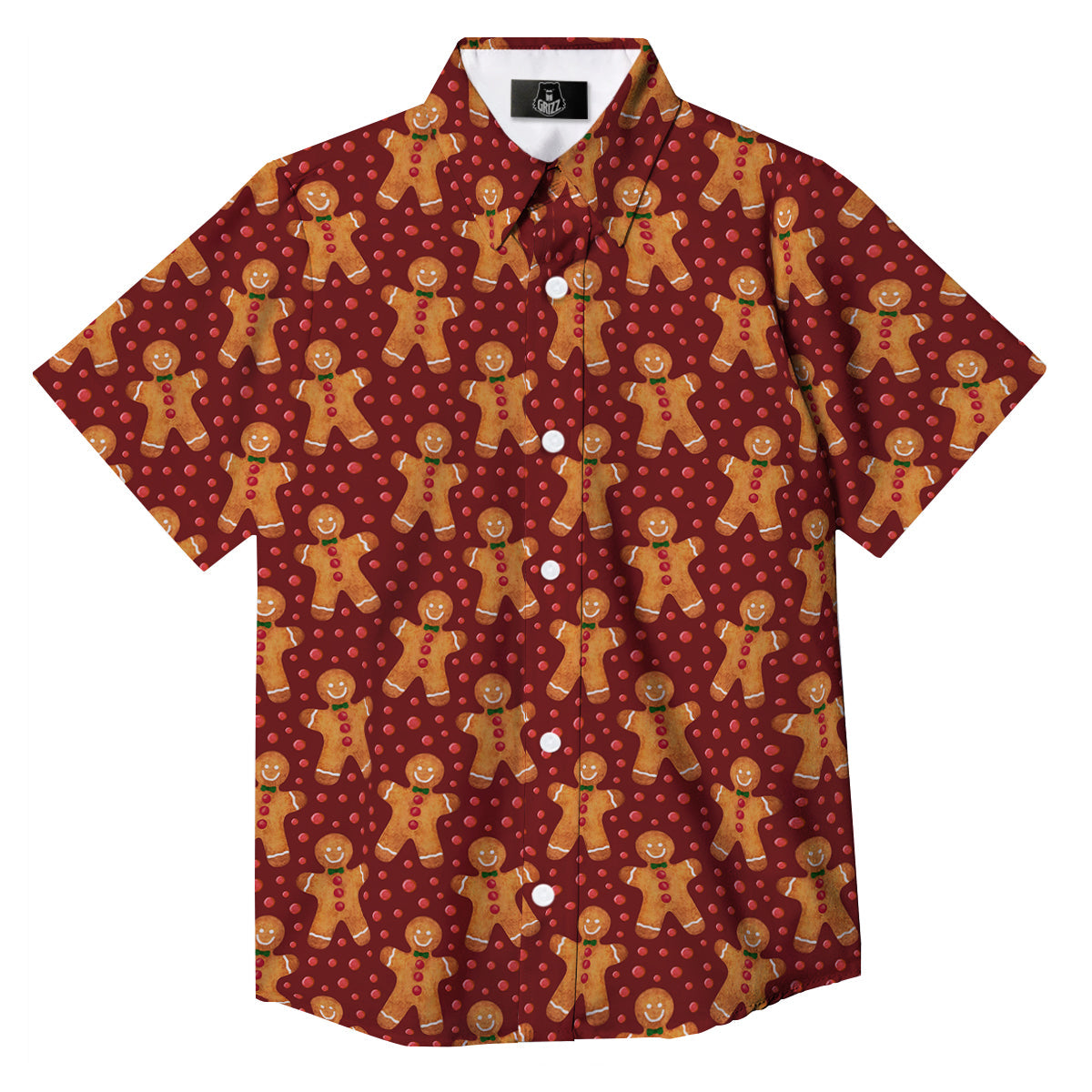Gingerbread Brown Print Pattern Button Up Shirt-grizzshop
