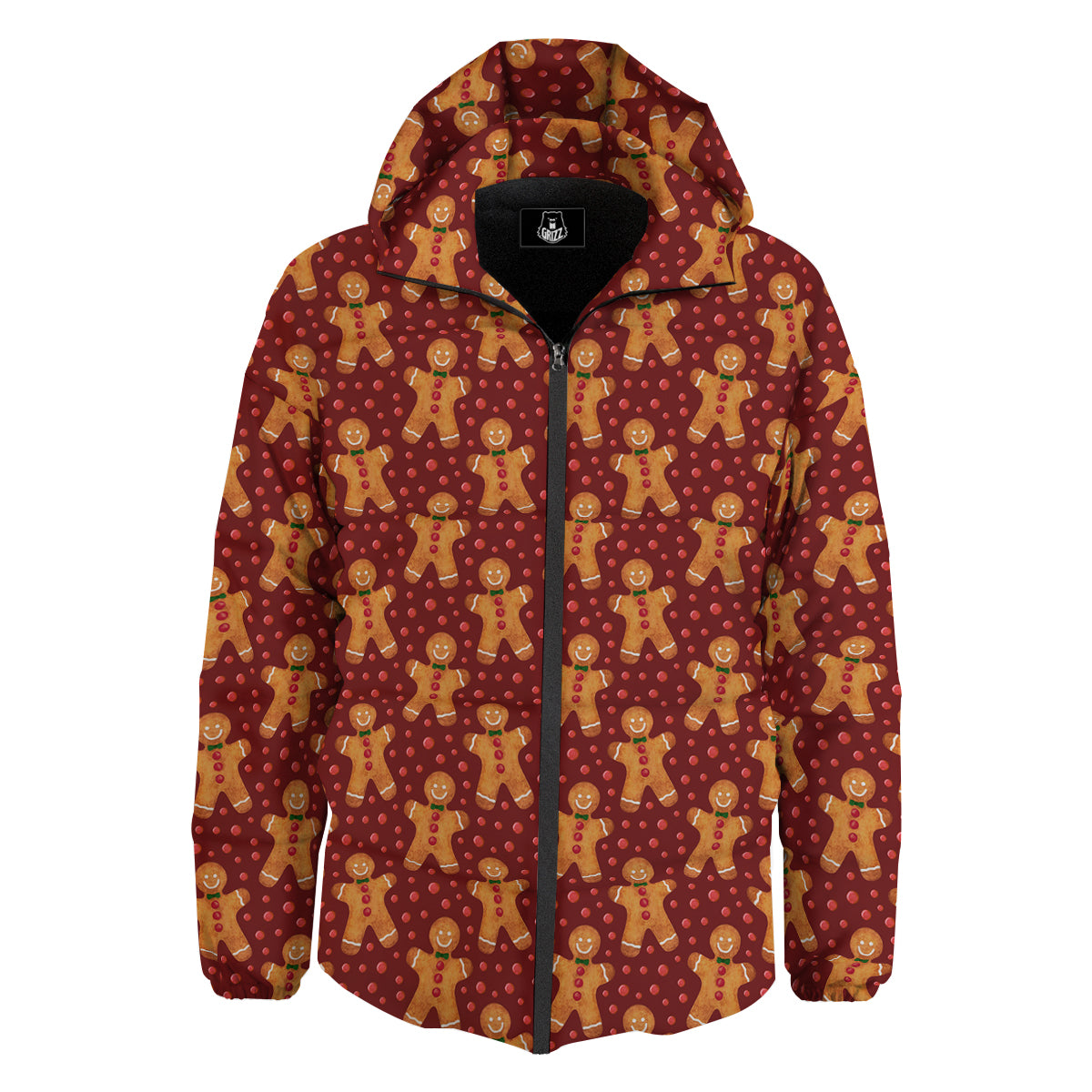 Gingerbread Brown Print Pattern Down Jacket-grizzshop