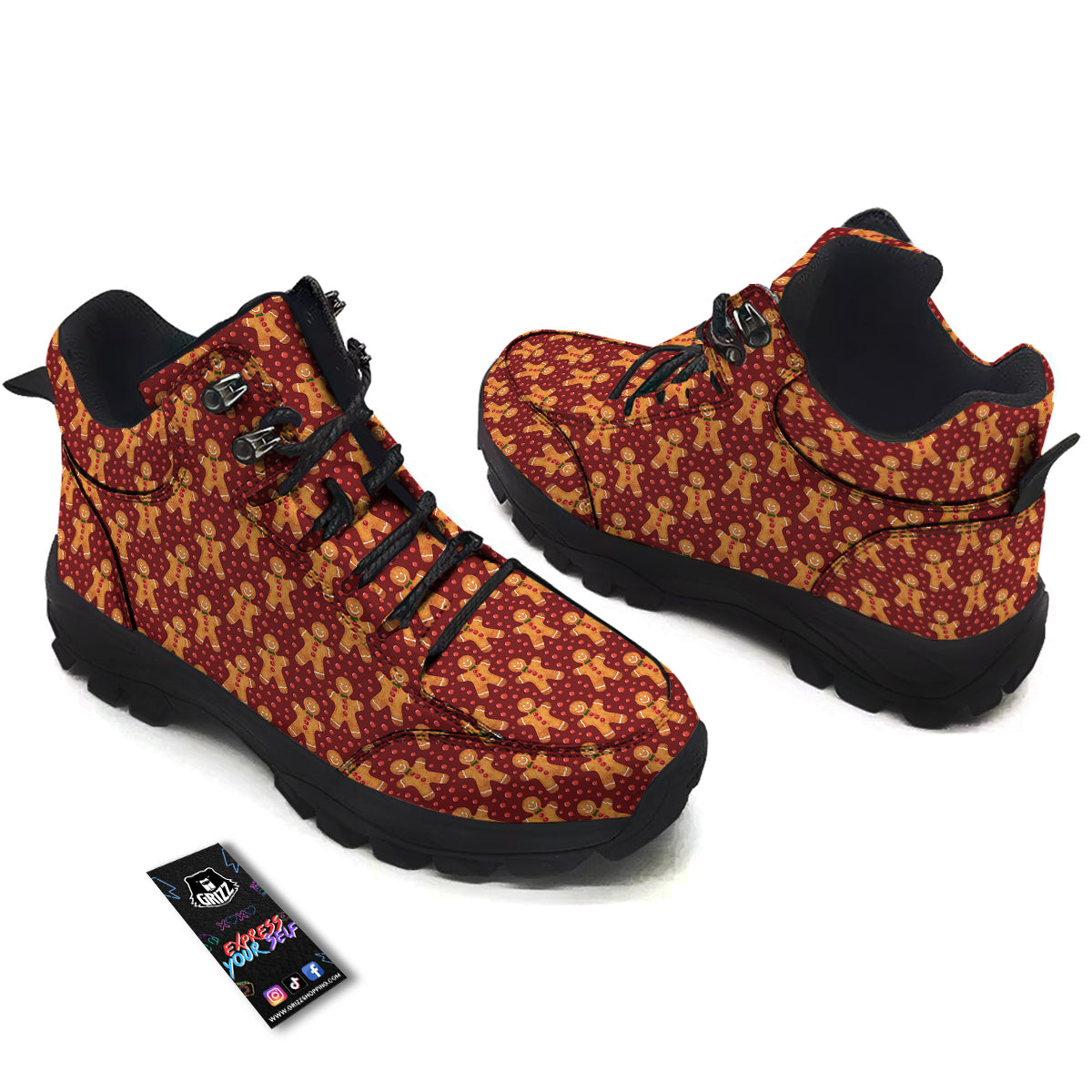 Gingerbread Brown Print Pattern Hiking Shoes-grizzshop
