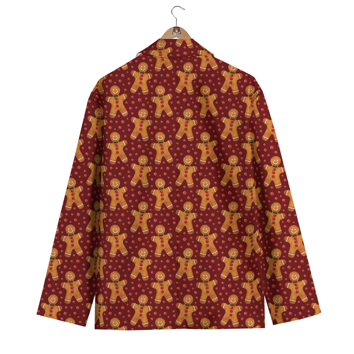 Gingerbread Brown Print Pattern Men's Blazer-grizzshop
