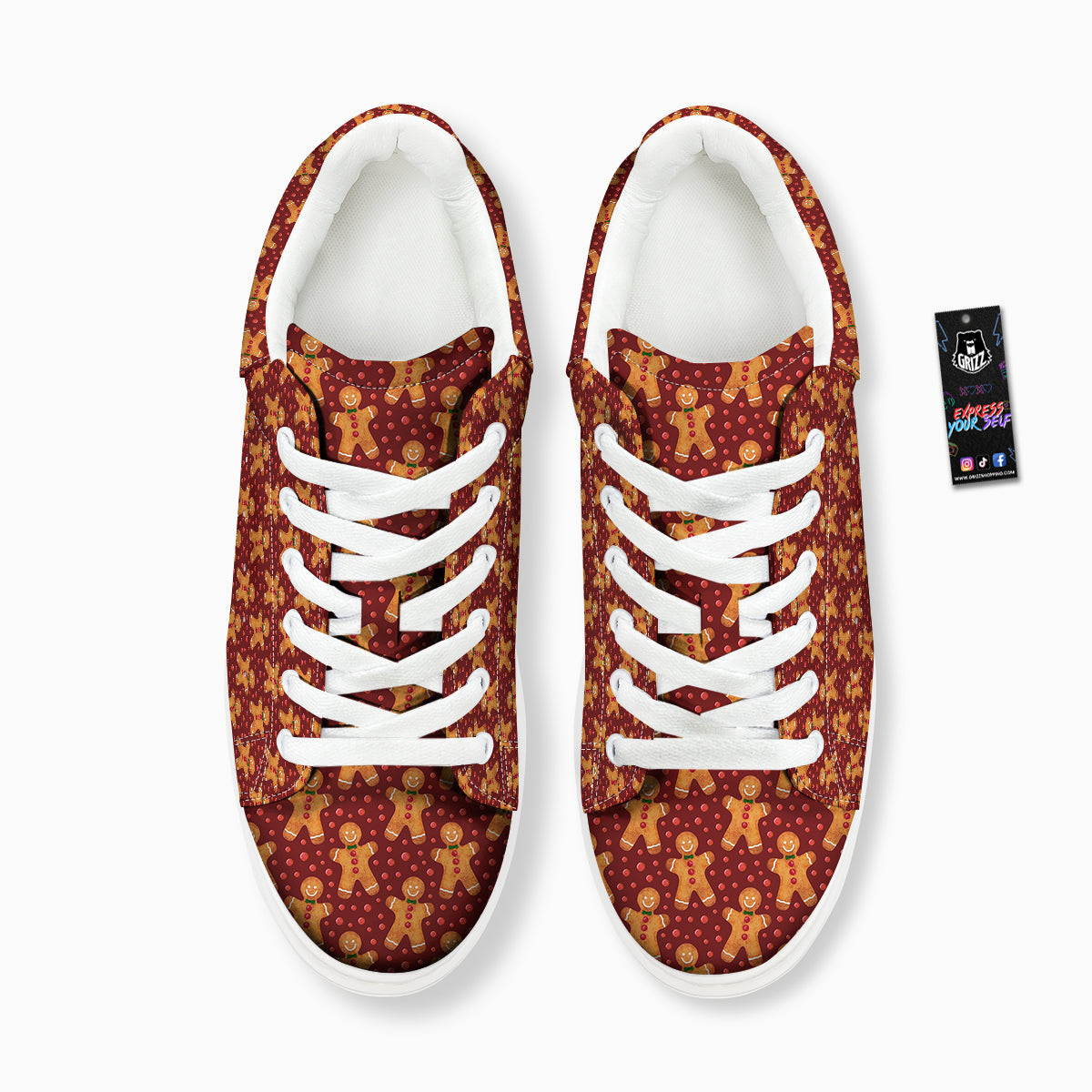 Gingerbread Brown Print Pattern Platform Shoes-grizzshop