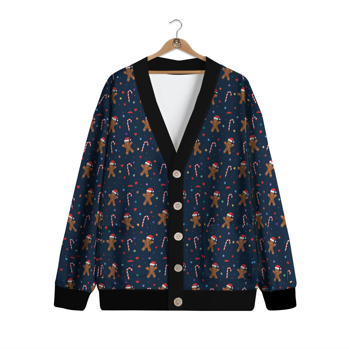 Gingerbread Christmas Print Pattern Cardigan-grizzshop