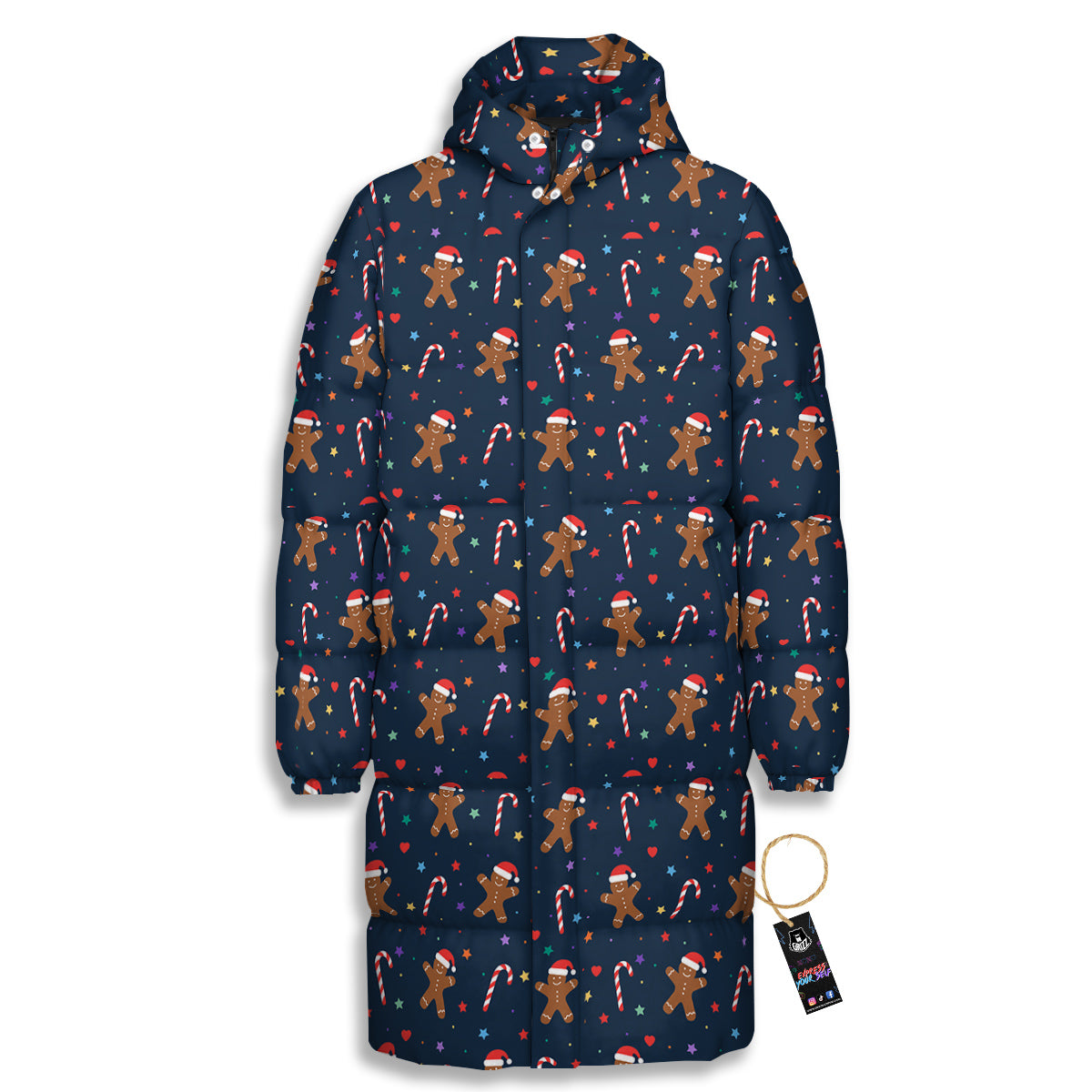Gingerbread Christmas Print Pattern Long Down Jacket-grizzshop