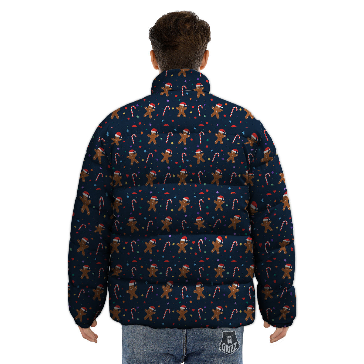 Gingerbread Christmas Print Pattern Puffer Jacket-grizzshop