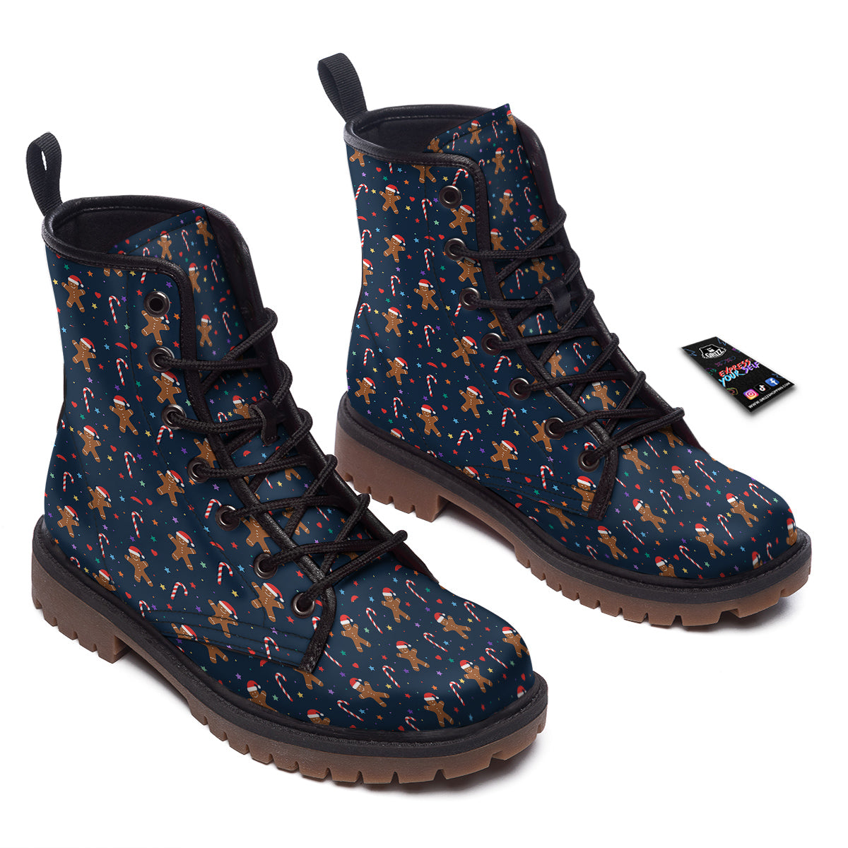 Gingerbread Christmas Print Pattern Work Boots-grizzshop