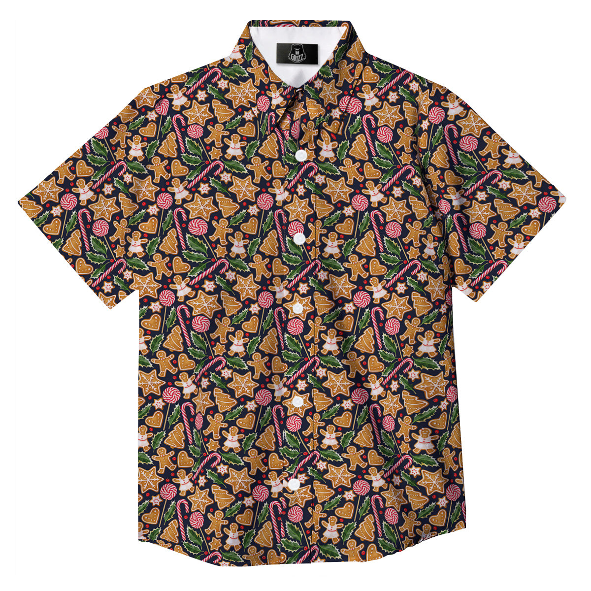 Gingerbread Cute Print Pattern Button Up Shirt-grizzshop