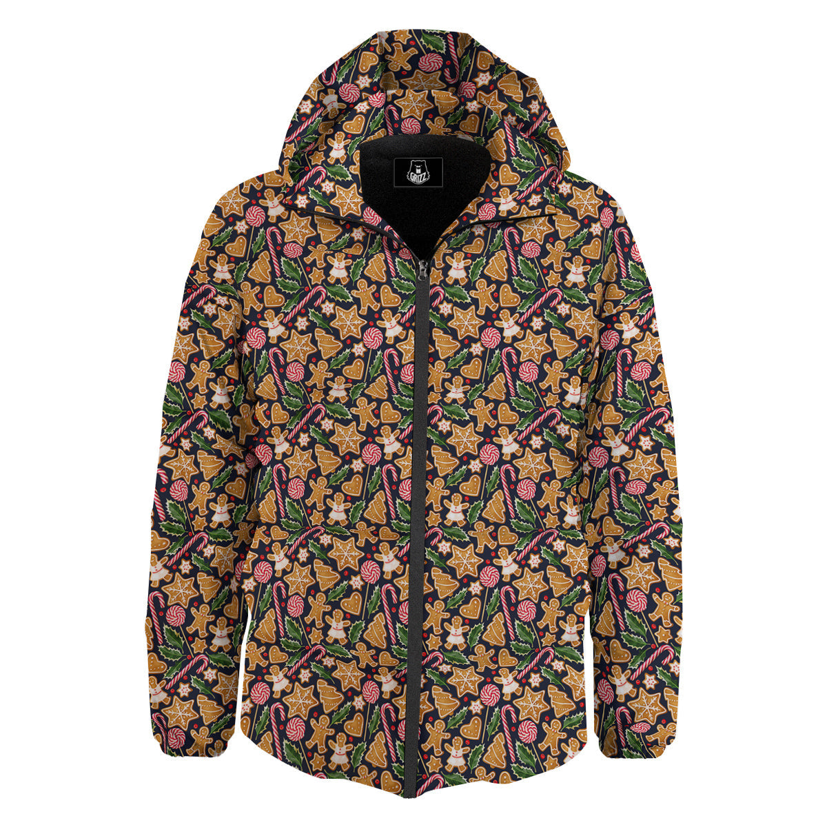 Gingerbread Cute Print Pattern Down Jacket-grizzshop